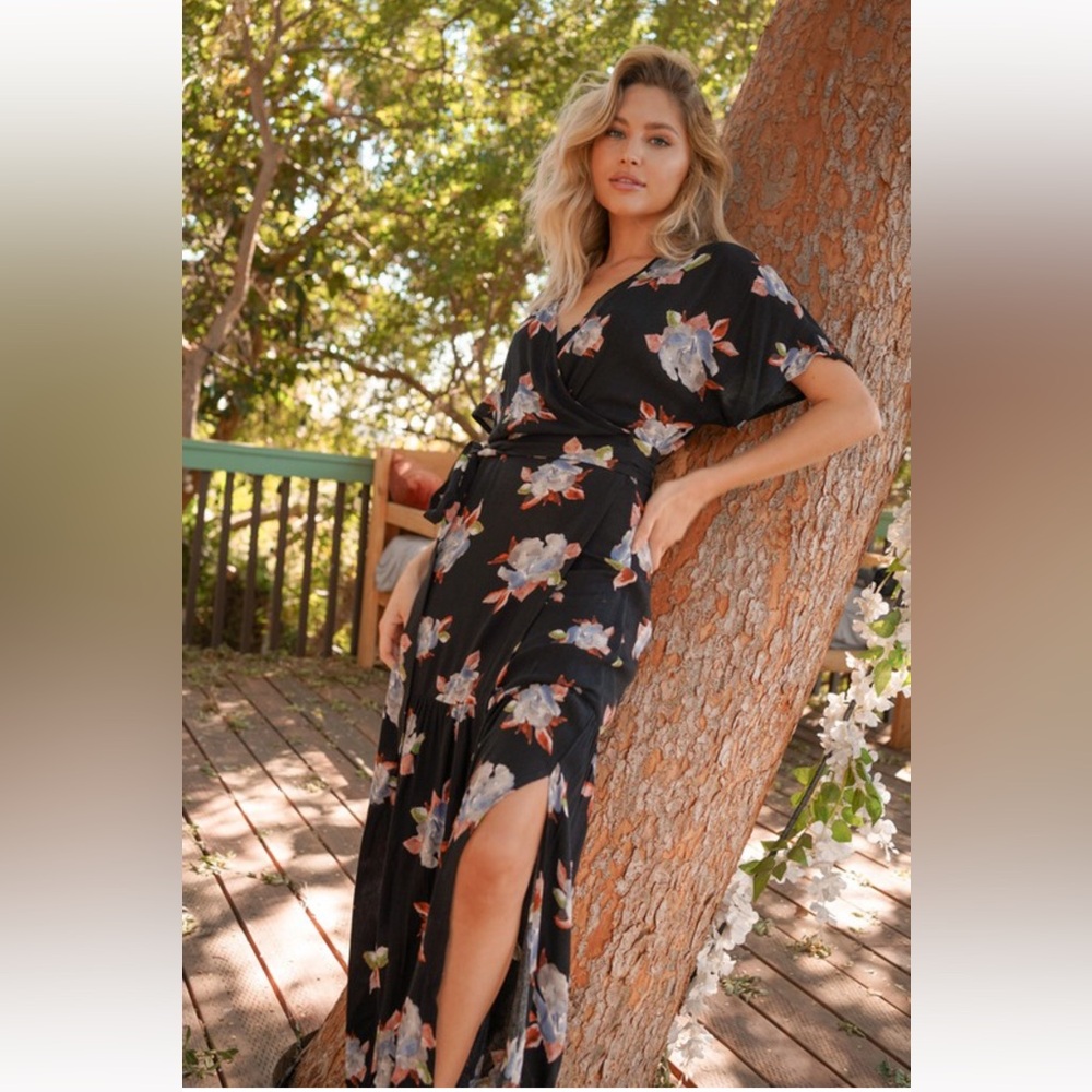 Hem & Thread Black Floral Maxi Dress